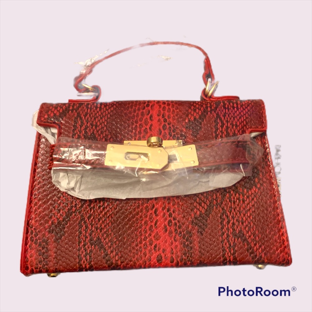 Red Snake Print Mini Handbag